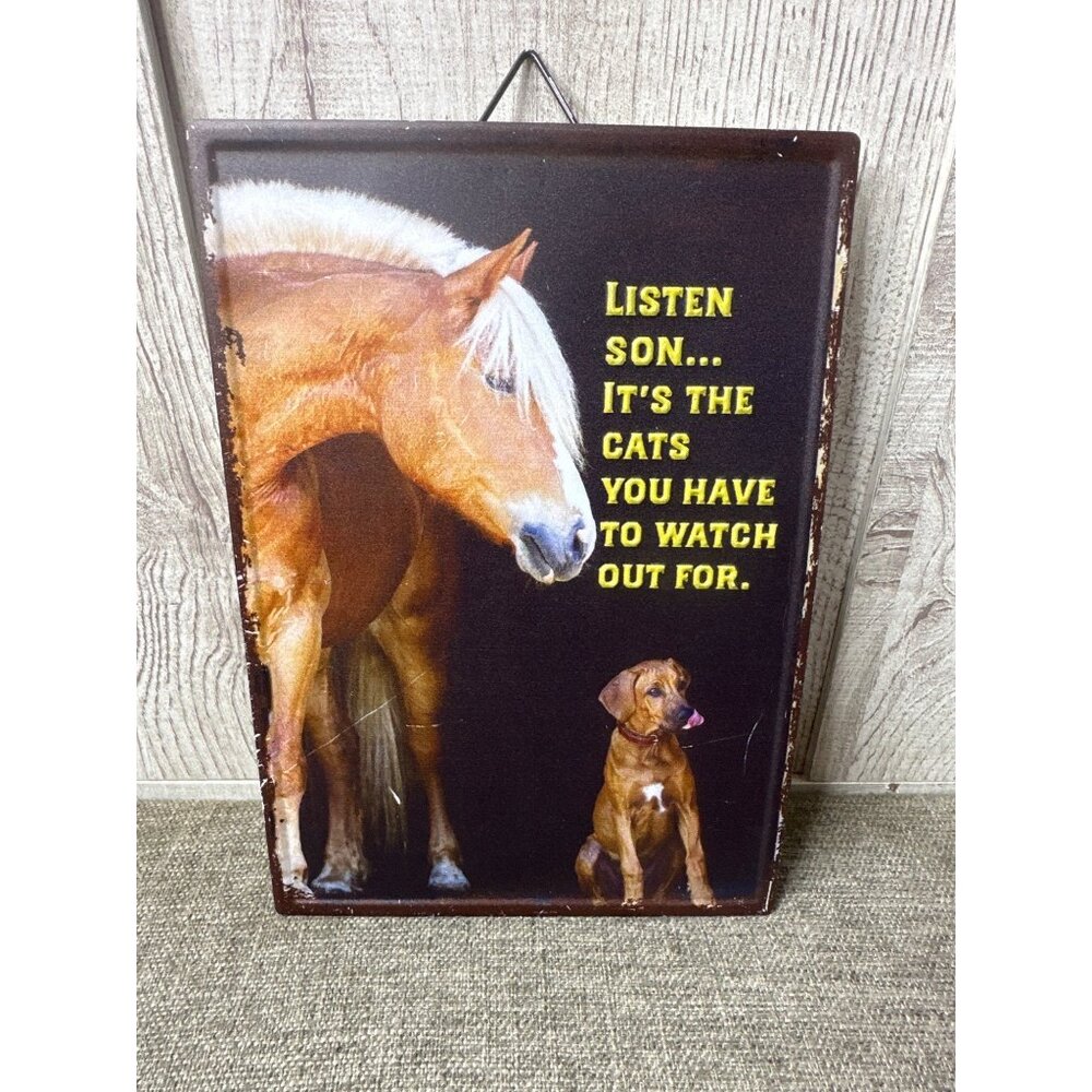 Decorative Metal Sign 7" X 10" Bella Bug Horse & Dog Design It's The Cats...